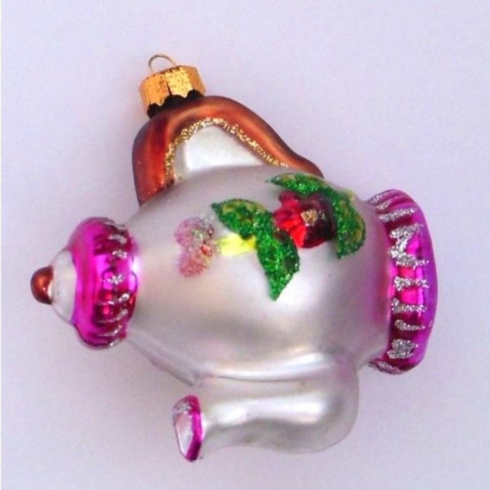 Blown Glass Teapot Christmas Ornament Embellished with Glitter